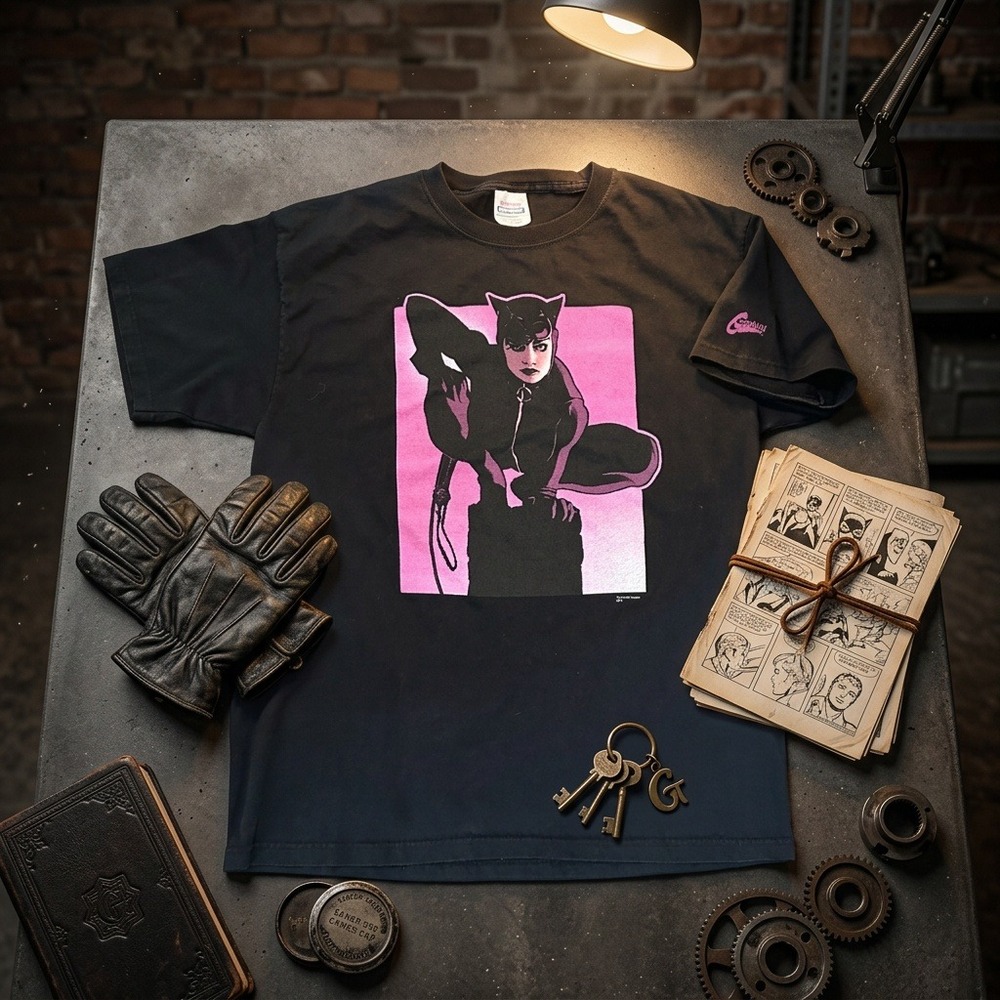 2007 DC Comics Catwoman Adam Hughes Graphitti T-Shirt Black Men's Size Large